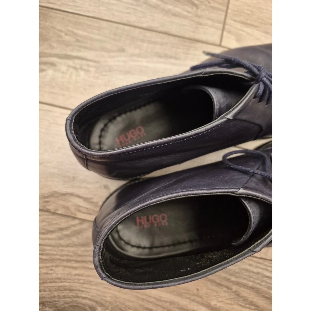 Hugo Boss Mens Dark Navy Blue Leather Chukka Boots Ankle Dress Shoes Sz 8.5